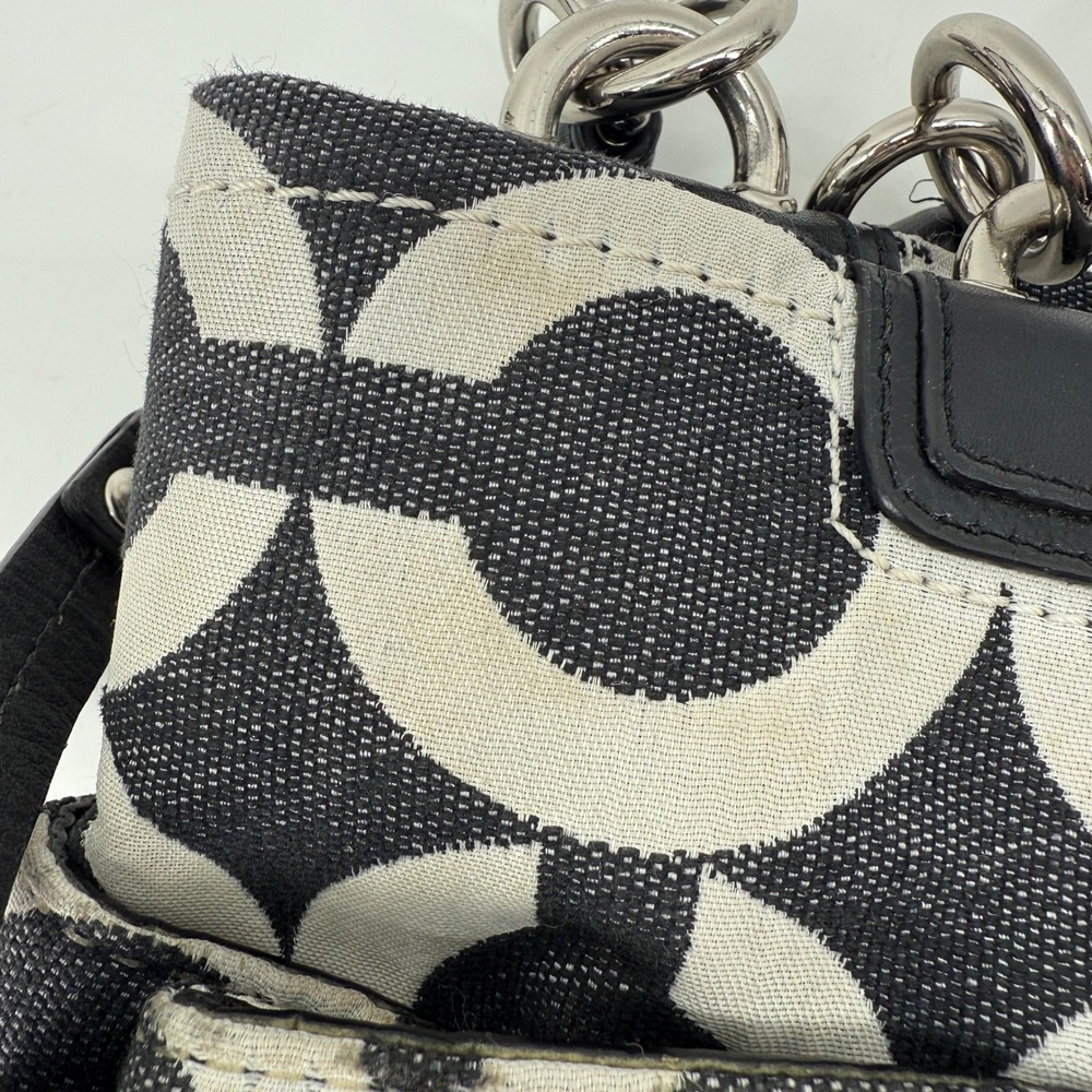 Coach 14573 Y2K Optic O Black White Canvas Tote Bag Leather Shoulder Purse - Picture 13 of 16